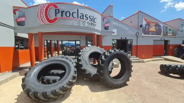 Tractor tyres displayed at Proclassic Tyres Harare